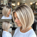 Women's Short Blonde Bob Wig with Dark Roots – Natural Layered Synthetic Hair, Heat Resistant for Daily Wear