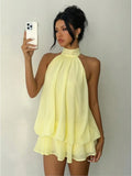 Mini Vestidos 2026 Woman Dress Vestido Dresses Temperament Hot Girl Style Neck Halter Backless Slim Ruffles Sleeveless Fashion